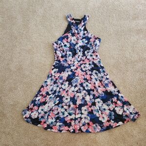 Floral Cross-Front Navy Sundress